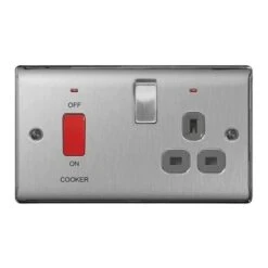 BG 45A Cooker Connection Unit With Socket - Brushed Steel