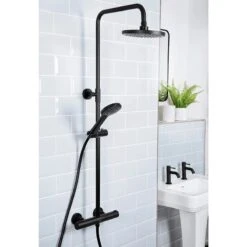 Bristan Buzz Thermostatic Bar Shower With Rigid Riser - Black -Home Bathroom Store bristan buzz thermostatic bar shower with rigid riser black buz shxdivctff blk 1