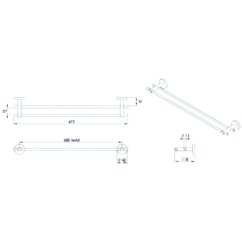 Croydex Flexi-Fix Britannia Double Towel Rail - Chrome 5 Croydex Flexi-Fix Britannia Double Towel Rail - Chrome - Image 3