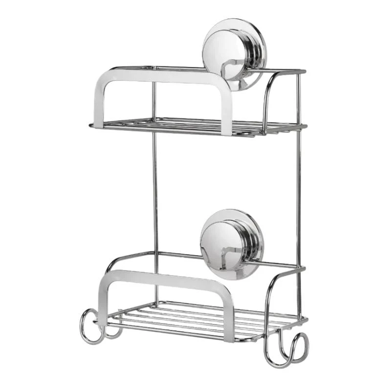 Croydex Stick 'N' Lock Two Tier Compact Basket - Chrome 4 Croydex Stick 'N' Lock Two Tier Compact Basket - Chrome - Image 2