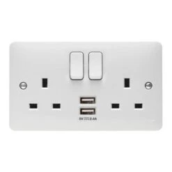 Hager Double Socket With USB Ports - White