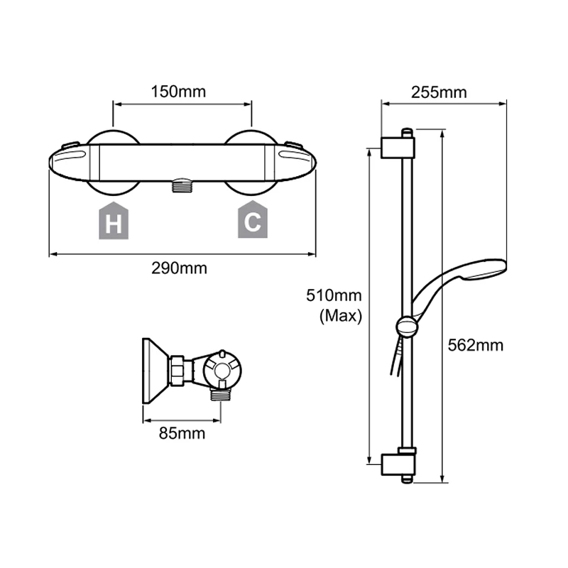 Mira Coda Pro EV MK3 Thermostatic Bar Mixer Shower - Chrome 4 Mira Coda Pro EV MK3 Thermostatic Bar Mixer Shower - Chrome - Image 2