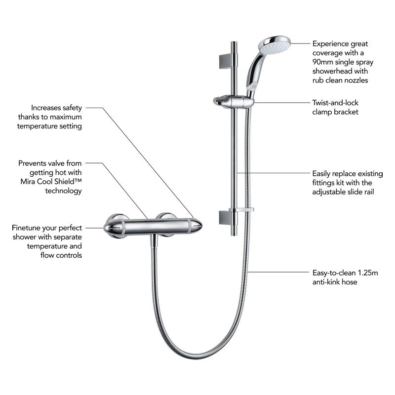 Mira Coda Pro EV MK3 Thermostatic Bar Mixer Shower - Chrome 5 Mira Coda Pro EV MK3 Thermostatic Bar Mixer Shower - Chrome - Image 3